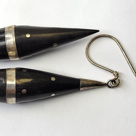 Black Cone Shaped Dangle Earrings - Picture 3 of 9